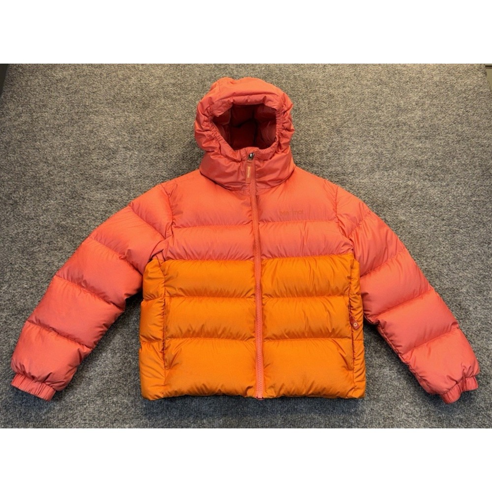 Marmot Kids Medium Down Puffer Jacket Hooded Orange Red RDS Winter Coat